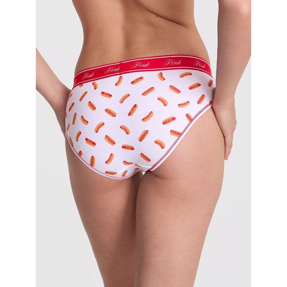 PINK Victoria's Secret Hot Dog Print Logo Cotton Hiphugger Underwear Panty Size - Picture 1 of 2